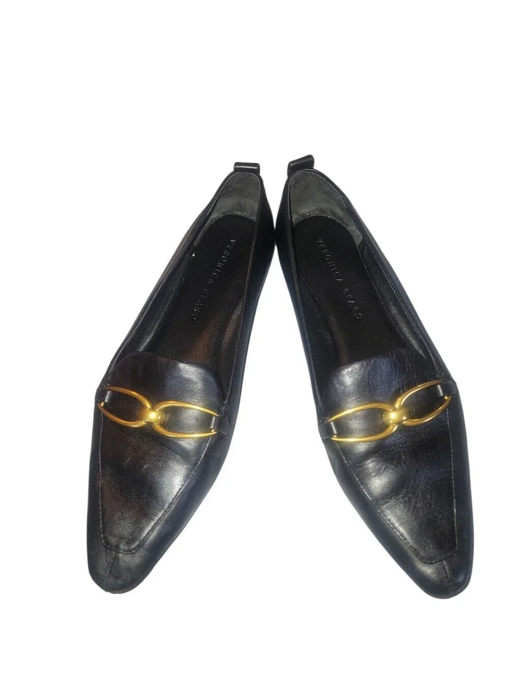 Veronica Beard Champlain Chain Black Leather Loafers with Gold Horsebit Detail